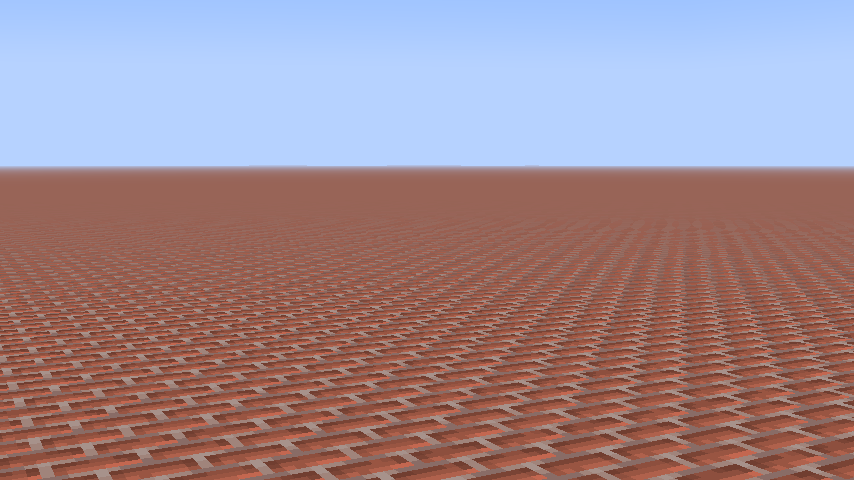 An infinitely flat terrain with bricks as the floor in a Minecraft world.