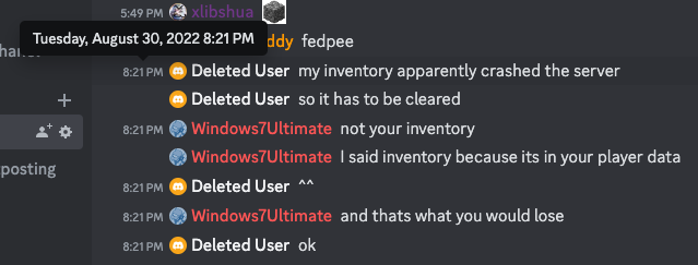 AlphaPlace's Discord: Windows7Ultimate clarifying stuff about my player data.