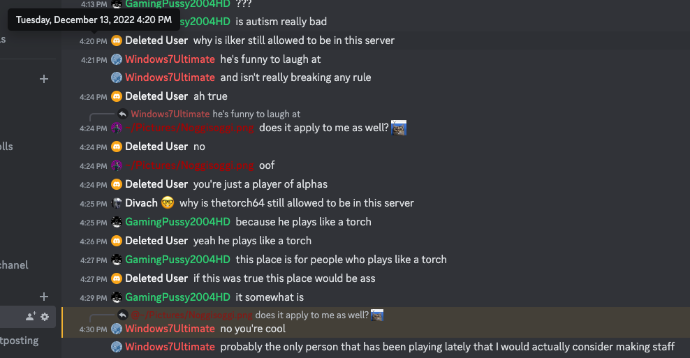 AlphaPlace's Discord: A discussion about why a certain player was still in the server.