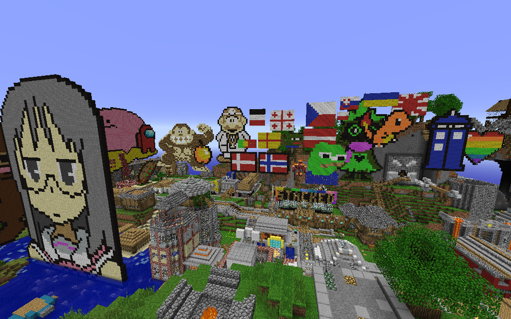 The entrance to the player market & entrances to Spawn Town.